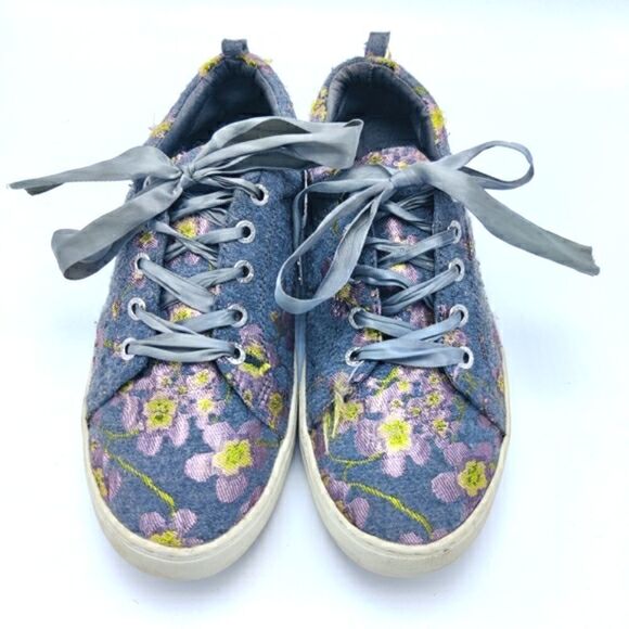 J Slides Skater Sneakers Shoes Sz 8 Floral Embroidered Fabric Ribbon Lace Up - Picture 1 of 11